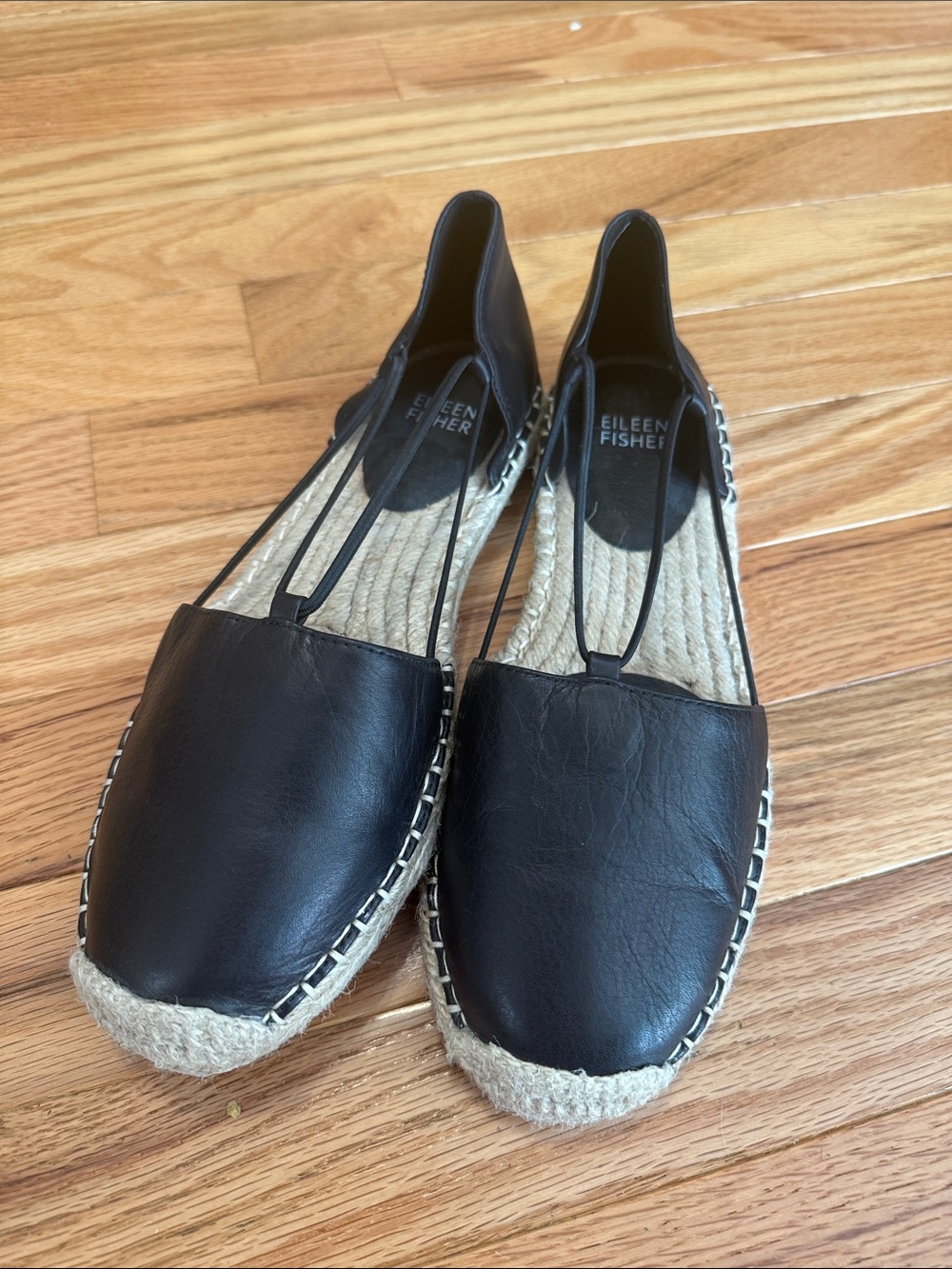 Eileen Fisher Lee Black Leather Espadrilles NWOB
